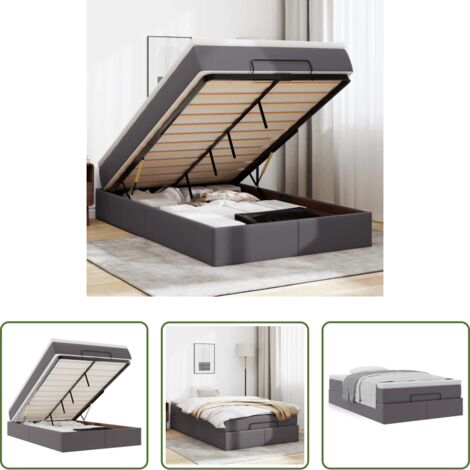 Colchón -  Estructura cama otomana colchón gris 120x190 cm cuero sintético