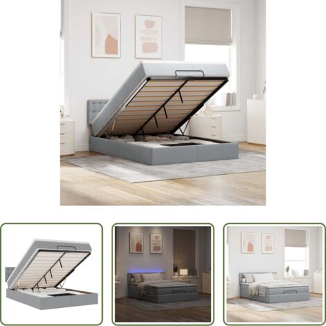 Colchón -  Estructura cama otomana colchón tela gris claro 140x200cm
