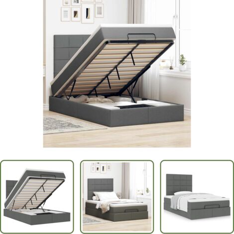 Colchón -  Estructura cama otomana colchón tela gris oscuro 120x200cm
