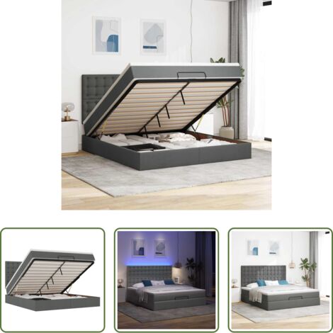 Colchón -  Estructura cama otomana colchón tela gris oscuro 180x200cm