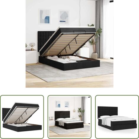 Colchón -  Estructura cama otomana colchón tela negra 140x190 cm
