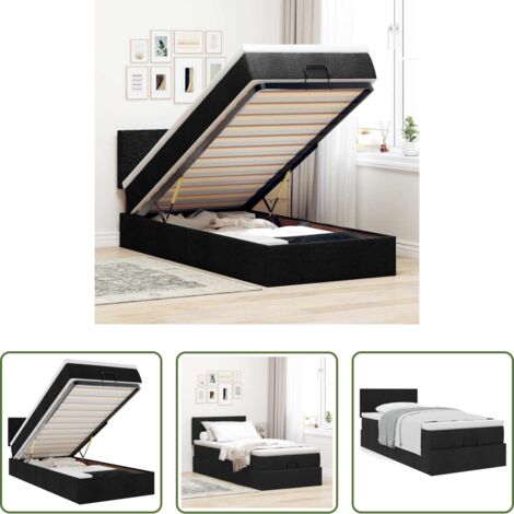 Colchón -  Estructura cama otomana colchón tela negra 90x190 cm