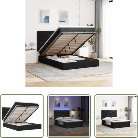 Colchón -  Estructura cama otomana colchón tela negro 140x200cm