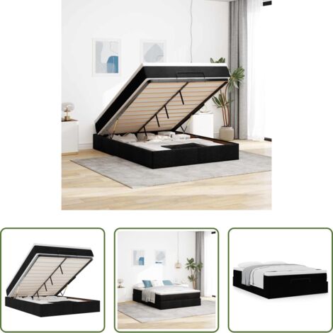 Colchón -  Estructura cama otomana colchón tela negro 140x200cm
