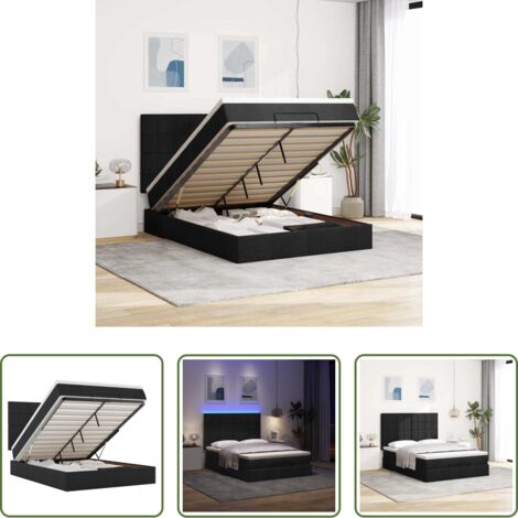 Colchón -  Estructura cama otomana colchón tela negro 140x200cm