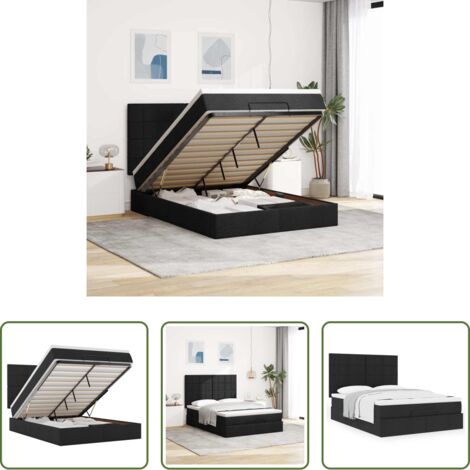 Colchón -  Estructura cama otomana colchón tela negro 140x200cm