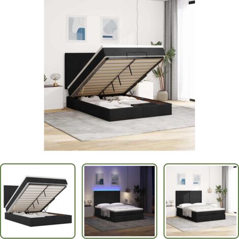 Colchón -  Estructura cama otomana colchón tela negro 140x200cm