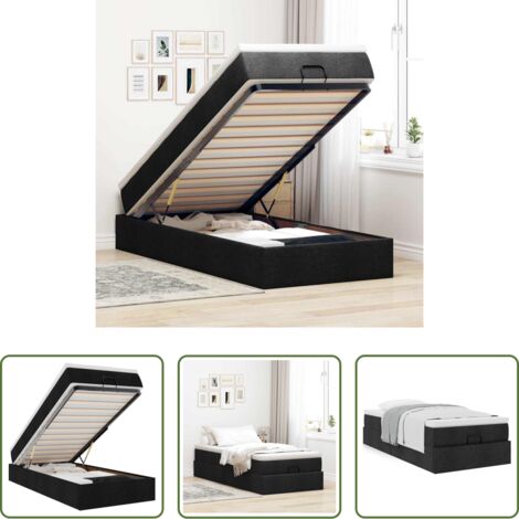 Colchón -  Estructura cama otomana colchón tela negro 90x200 cm