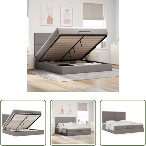 Colchón -  Estructura de cama otomana colchón tela gris pardo 160x200cm