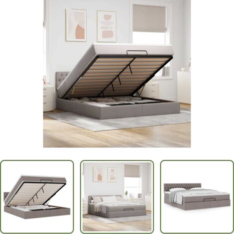 Colchón -  Estructura de cama otomana colchón tela gris pardo 180x200 cm