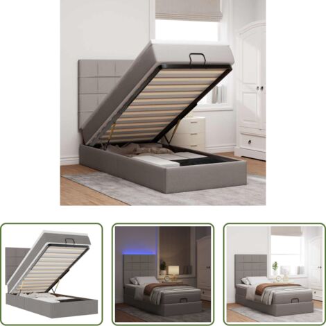 Colchón -  Estructura de cama otomana colchón tela gris pardo 80x200cm