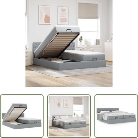 Colchón -  Estructura de cama otomana colchones tela gris claro 160x200cm