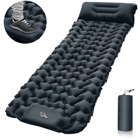 Colchón hinchable individual, tienda de campaña hinchable, cama de camping, colchón plegable autoinflable para camping, dormir en la playa, negro, 196 x 68 x 9 cm