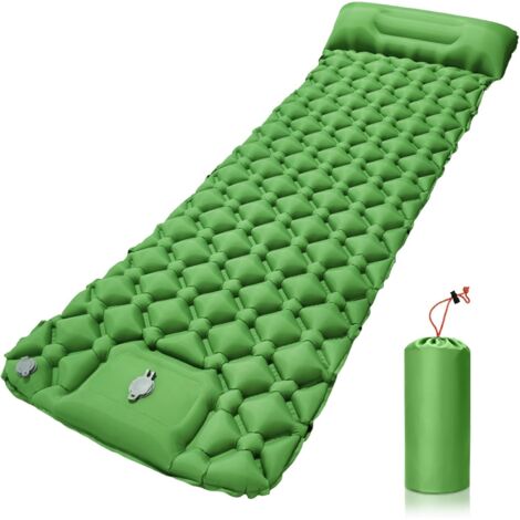 Colchón hinchable para camping, impermeable, con bomba de pie y almohada, ultraligero y portátil, ideal para acampar, hacer senderismo y viajar - verde