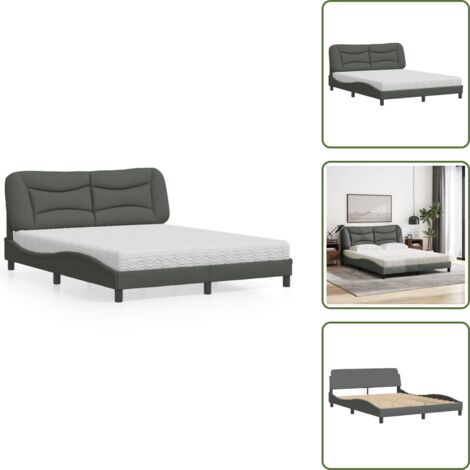 Colchón Hvar - vidaXL Cama con colchón Hvar de tela gris oscuro 160x200 cm - Cama de madera