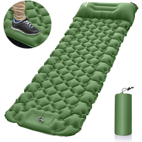 Colchón inflable individual, colchoneta de camping, colchoneta ultraligera con inflador de pie y almohada, colchón inflable resistente al agua para camping, viajes, playa, tienda de campaña y saco de 