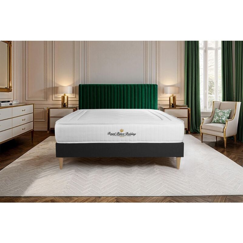 

Royal Palace Bedding - Colchón LANCASTER 120x195cm, Grosor : 22 cm, Muelles ensacados y espuma viscoelástica, firme, 3 zonas de confort + SOMIER negro