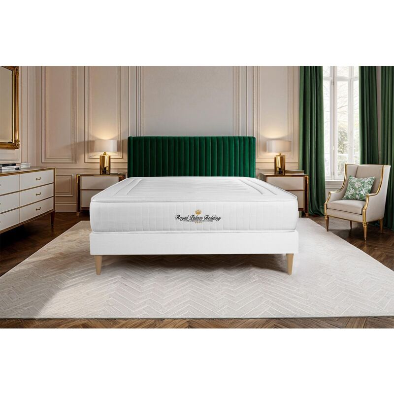 

Royal Palace Bedding - Colchón LANCASTER 120x210cm, Grosor : 22 cm, Muelles ensacados y espuma viscoelástica, firme, 3 zonas de confort + SOMIER blanc