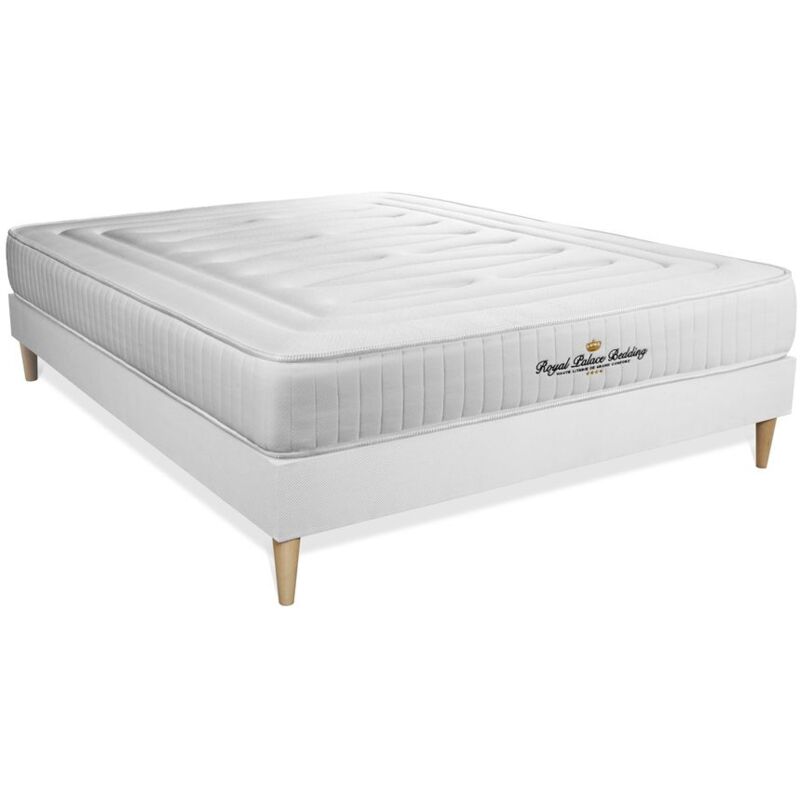 

Royal Palace Bedding - Colchón LANCASTER 180x210cm, Grosor : 22 cm, Muelles ensacados y espuma viscoelástica, firme, 3 zonas de confort + SOMIER blanc