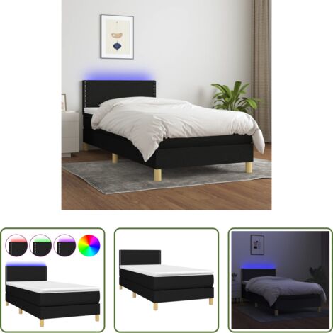 Colchón LED -  Cama box spring con colchón LED tela negro 100x200 cm