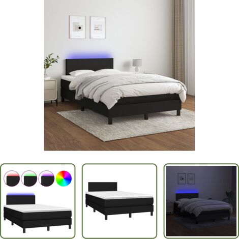 Colchón LED -  Cama box spring con colchón LED tela negro 120x200 cm