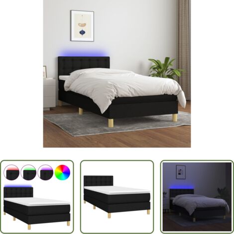 Colchón LED -  Cama box spring con colchón LED tela negro 80x200 cm