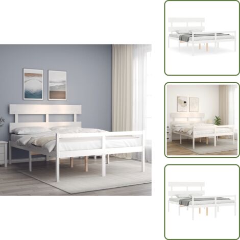 Colchón para personas mayores - vidaXL Cama personas mayores cabecero madera maciza blanco 160x200 cm - Cama con cabecero
