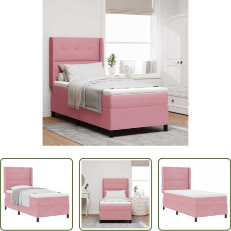 Colchón Rosa -  Cama tipo Box Spring con colchón Rosa 100 x 200 cm Terciopelo