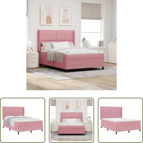 Colchón Rosa -  Cama tipo Box Spring con colchón Rosa 140 x 190 cm Terciopelo