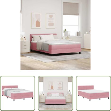 Colchón Rosa -  Cama tipo Box Spring con colchón Rosa 140 x 190 cm Terciopelo