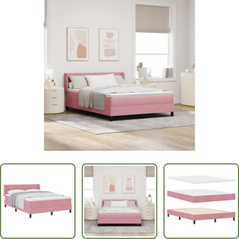 Colchón Rosa -  Cama tipo Box Spring con colchón Rosa 200 x 140 cm Terciopelo