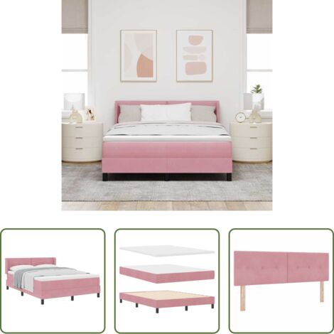 Colchón Rosa -  Cama tipo Box Spring con colchón Rosa 200 x 160 cm Terciopelo