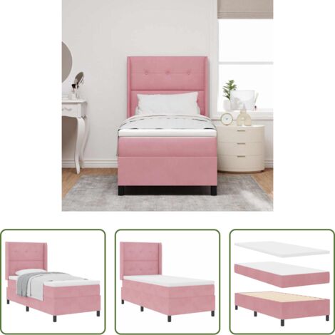Colchón Rosa -  Cama tipo Box Spring con colchón Rosa 90 x 200 cm Terciopelo