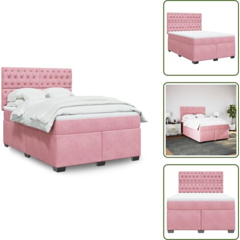 Colchón rosa - vidaXL Cama box spring con colchón terciopelo rosa 160x200 cm - Cama de muelles
