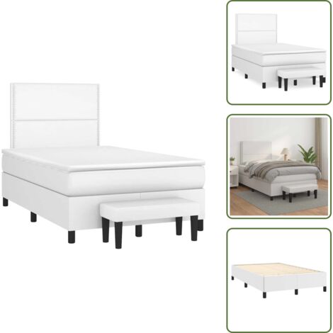 Colchón sintético - vidaXL Cama box spring con colchón cuero sintético blanco 120x190 cm - Cama con banco