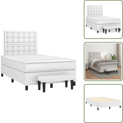 Colchón sintético - vidaXL Cama box spring con colchón cuero sintético blanco 120x190 cm - Cama con banco