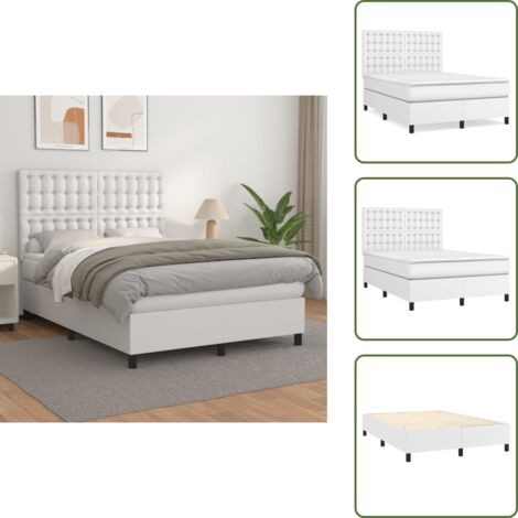 Colchón sintético - vidaXL Cama box spring con colchón cuero sintético blanco 140x200cm - Cama de muelles ensacados