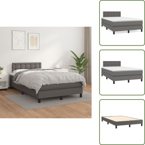 Colchón sintético - vidaXL Cama box spring con colchón cuero sintético gris 120x200 cm - Cama de muelles ensacados