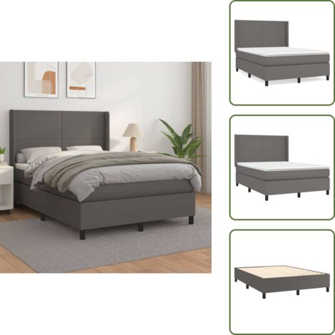 Colchón sintético - vidaXL Cama box spring con colchón cuero sintético gris 140x200 cm - Cama de muelles ensacados