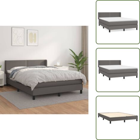 Colchón sintético - vidaXL Cama box spring con colchón cuero sintético gris 140x200 cm - Cama de muelles ensacados