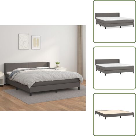 Colchón sintético - vidaXL Cama box spring con colchón cuero sintético gris 180x200 cm - Cama de muelles ensacados
