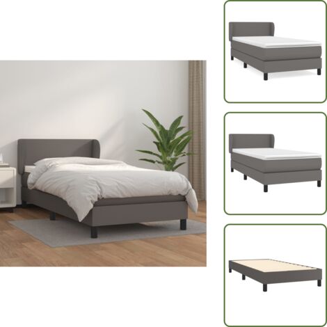 Colchón sintético - vidaXL Cama box spring con colchón cuero sintético gris 90x190 cm - Cama de muelles ensacados