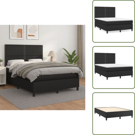 Colchón sintético - vidaXL Cama box spring con colchón cuero sintético negro 140x200cm - Cama de muelles ensacados