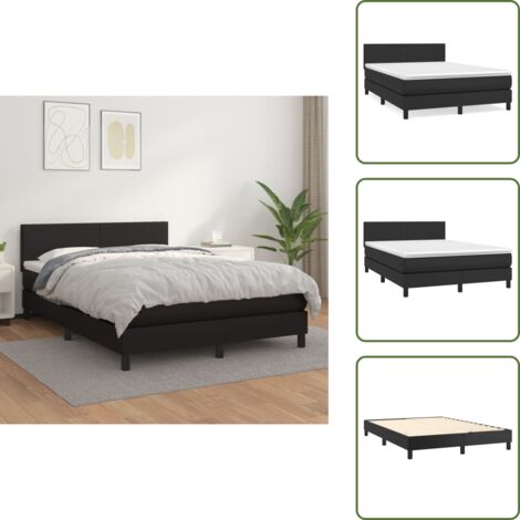 Colchón sintético - vidaXL Cama box spring con colchón cuero sintético negro 140x200cm - Cama de muelles ensacados