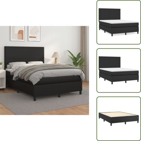 Colchón sintético - vidaXL Cama box spring con colchón cuero sintético negro 140x200cm - Cama de muelles ensacados