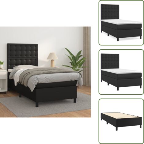 Colchón sintético - vidaXL Cama box spring con colchón cuero sintético negro 90x190 cm - Cama de muelles ensacados