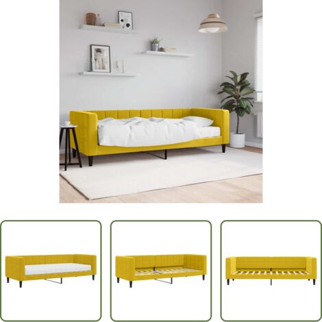 Colchón -  Sofá cama con colchón terciopelo amarillo 80x200 cm