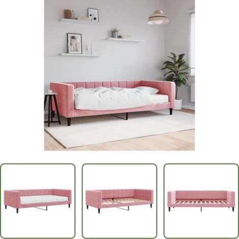 Colchón -  Sofá cama con colchón terciopelo rosa 100x200 cm