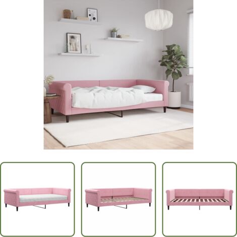 Colchón -  Sofá cama con colchón terciopelo rosa 100x200 cm