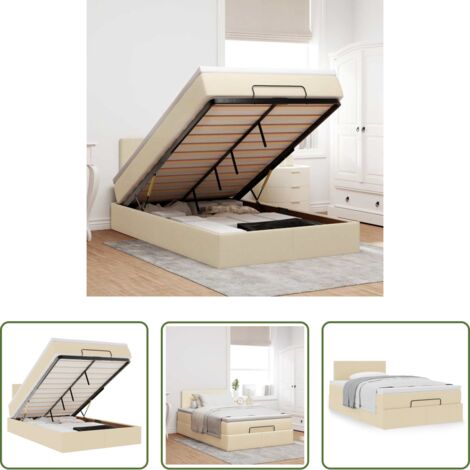 Colchón tela -  Estructura de cama otomana con colchón tela crema 120x200 cm
